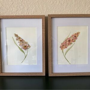 Botanical Pink Floral Watercolor Wall Art Pair